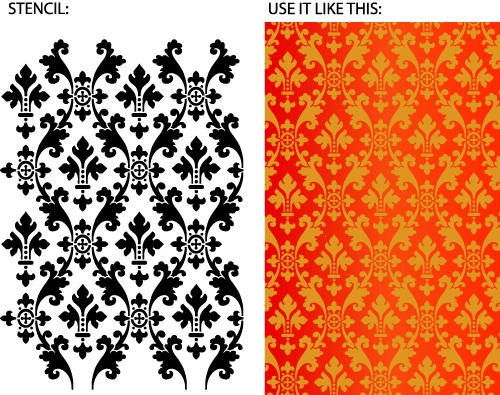 Leaf damask with crosses stencil