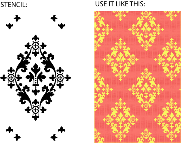 Large leaf damask with crosses stencil