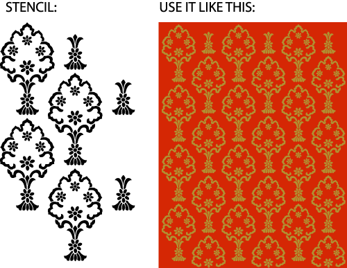 Indian flower damask stencil