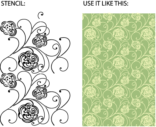 Swirl flower damask stencil