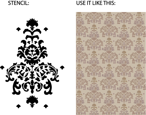 Decorative wall damask stencil