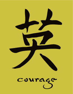 Chinese character: Courage with word stencil